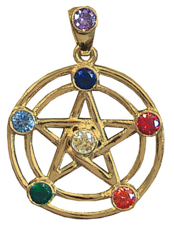 Saraswati Kettenanhänger Anhänger "Pentagramm" 7 Chakrensteine Messing von Saraswati