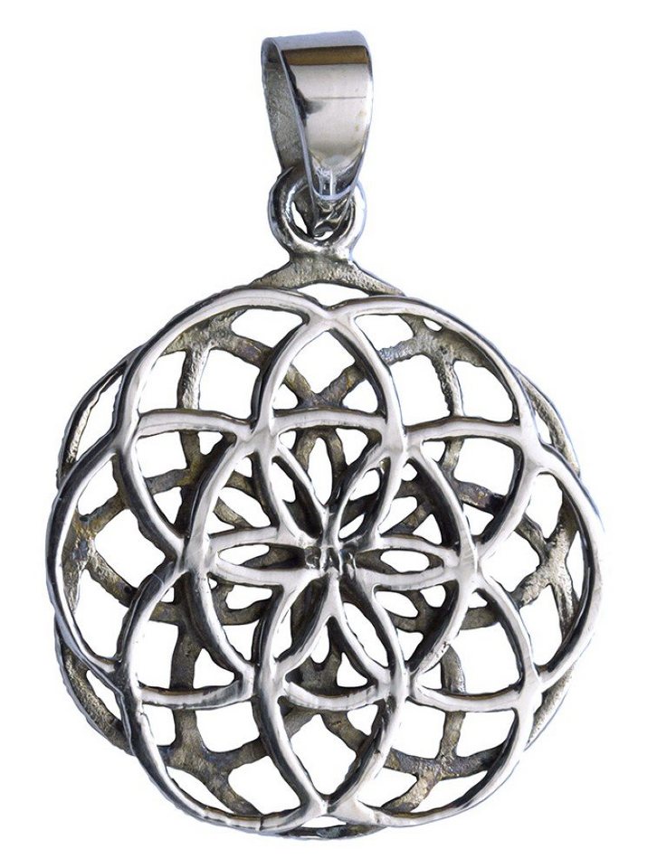 Saraswati Kettenanhänger Anhänger "Saat des Lebens beidseitig" Messing versilbert 2,5cm, 2,3g von Saraswati