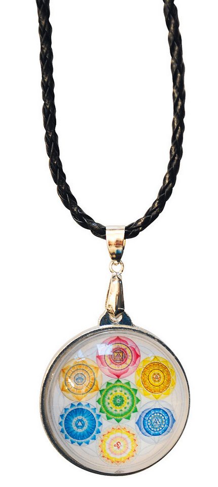 Saraswati Amulett Anhänger mit Kunststoffband "7 Chakren" Glas bunt von Saraswati