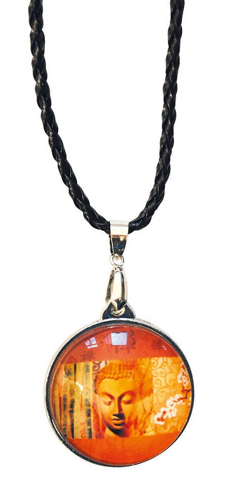 Saraswati Amulett Anhänger mit Kunststoffband "Buddha" Glas orange von Saraswati