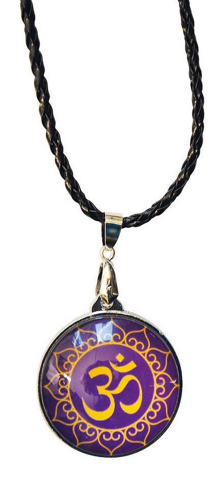 Saraswati Amulett Anhänger mit Kunststoffband "Om Lotus" Glas lila von Saraswati