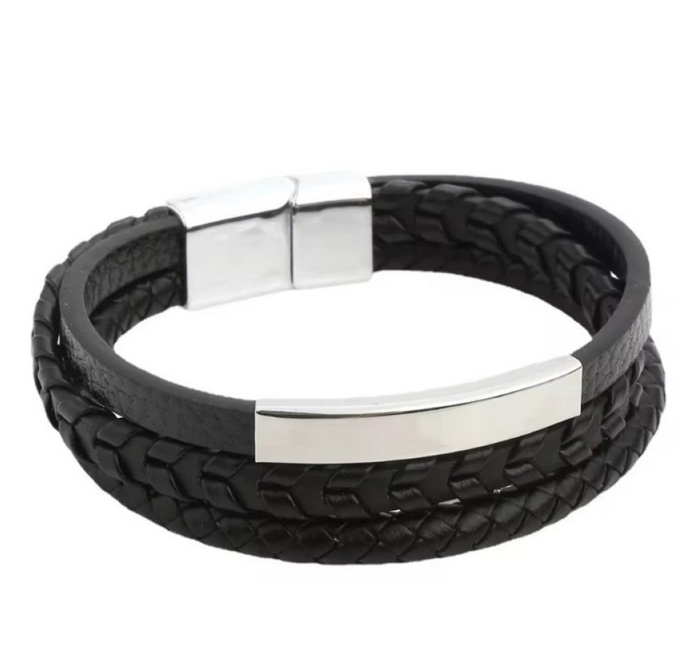 Saraswati Armband Herren Armband 3 Strang, Leder mit Edelstahl Schnalle, schwarz, 21x2cm von Saraswati