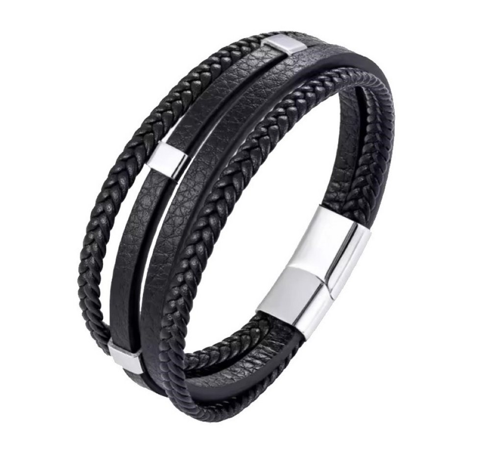 Saraswati Armband Herren Armband 4 Strang, Leder mit Edelstahl Schnallen, schwarz, 21x2c von Saraswati