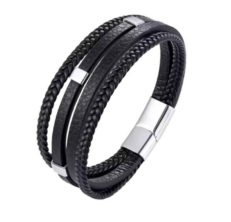 Saraswati Armband Herren Armband 4 Strang, Leder mit Edelstahl Schnallen, schwarz, 21x2c von Saraswati