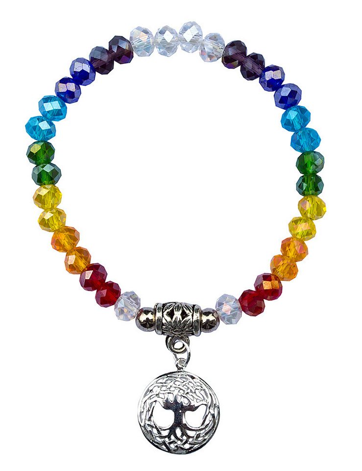 Saraswati Armkette Tikra "Baum des Lebens Rainbow" Kristallglasperlen/Messing versilbert von Saraswati