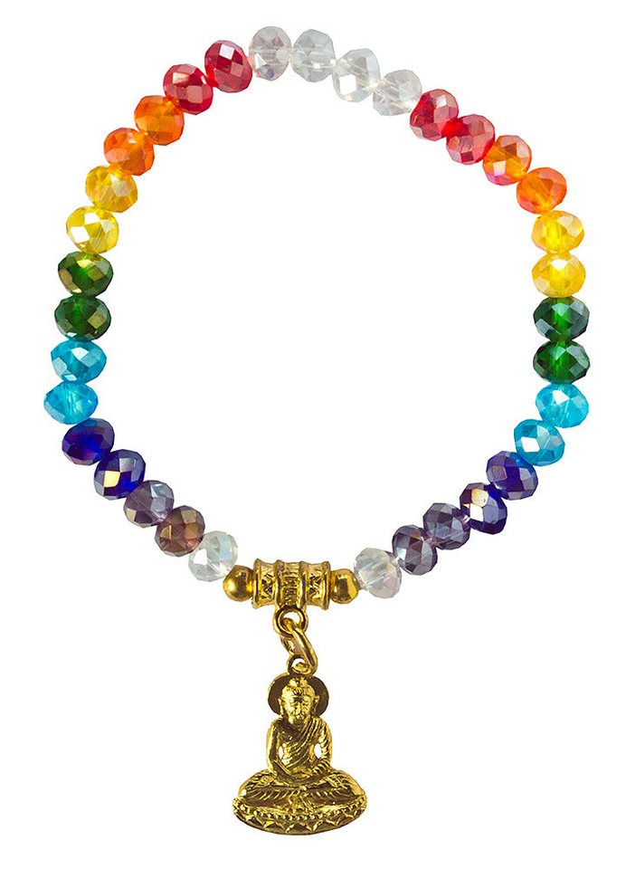 Saraswati Armkette Tikra "Buddha Rainbow" Kristallglasperlen/Messing 6cm von Saraswati