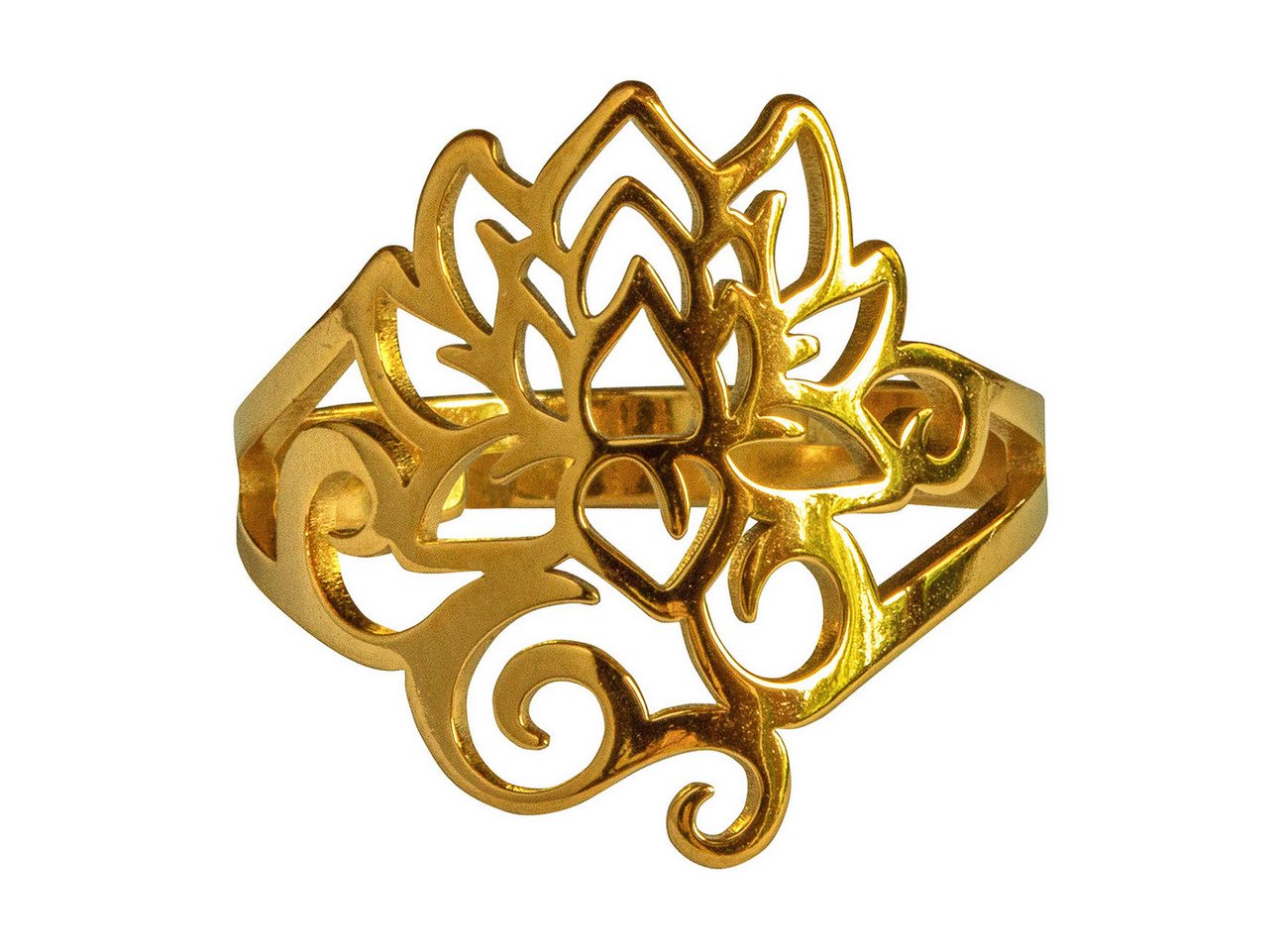 Saraswati Fingerring Ring "Om Lotus" (2,5cm) Edelstahl vergoldet offen verstellbar von Saraswati