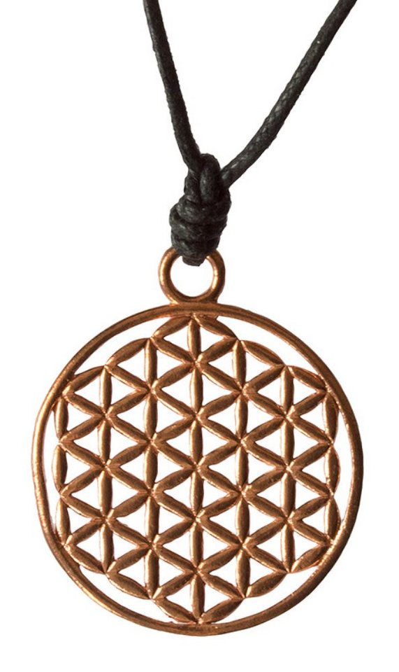 Saraswati Kette mit Anhänger Anhänger "Blume des Lebens" Kupfer 3,3cm mit Baumwollband von Saraswati