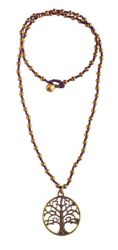 Saraswati Kette mit Anhänger Halskette "Baum des Lebens" mit 80 Messingperlen 35cm von Saraswati
