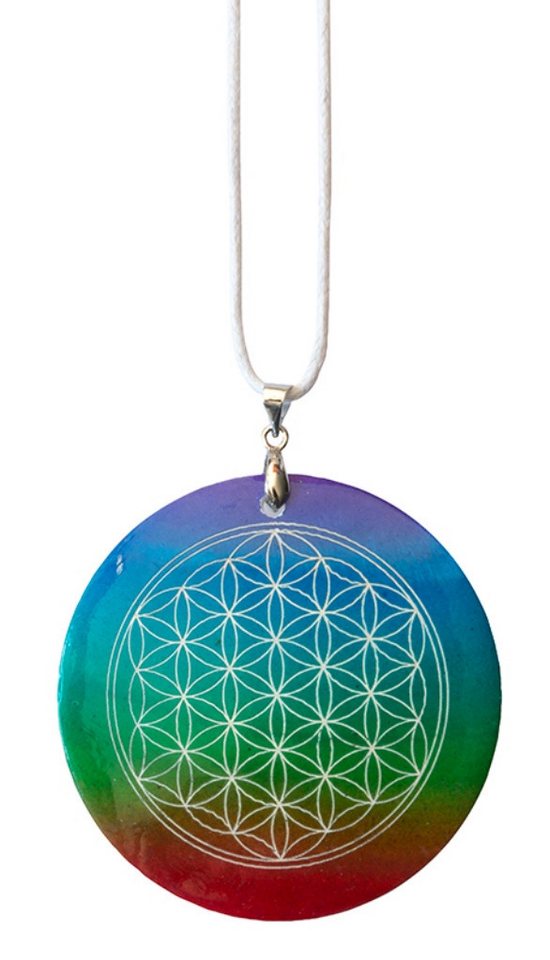 Saraswati Kette mit Anhänger Halskette "Blume des Lebens" Muschel Airbrush rainbow 5cm von Saraswati