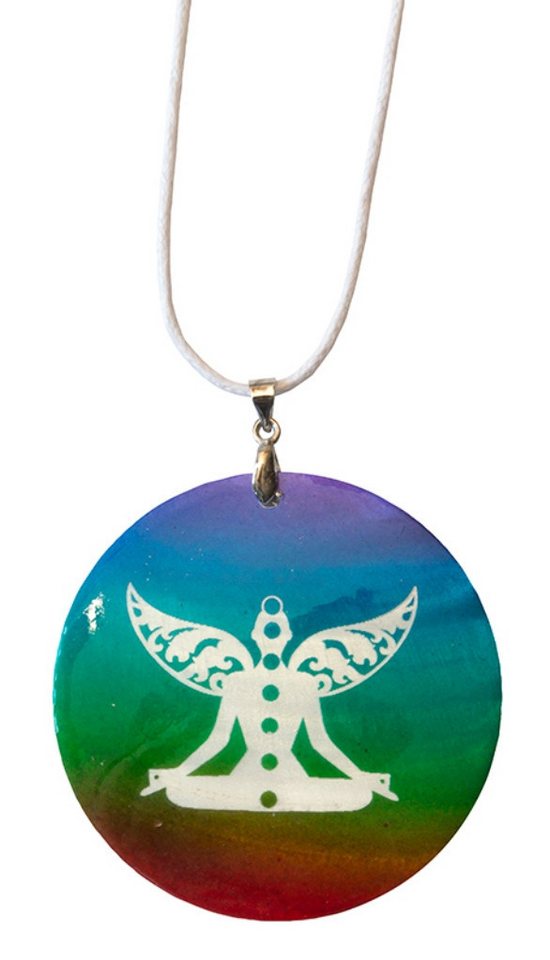 Saraswati Kette mit Anhänger Halskette "Chakra Buddha" Muschel Airbrush rainbow 5cm von Saraswati