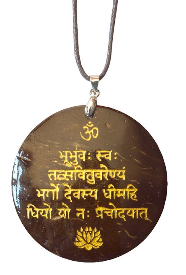 Saraswati Kette mit Anhänger Halskette "Gayatri Mantra" Coconut gold lackiert 5cm von Saraswati