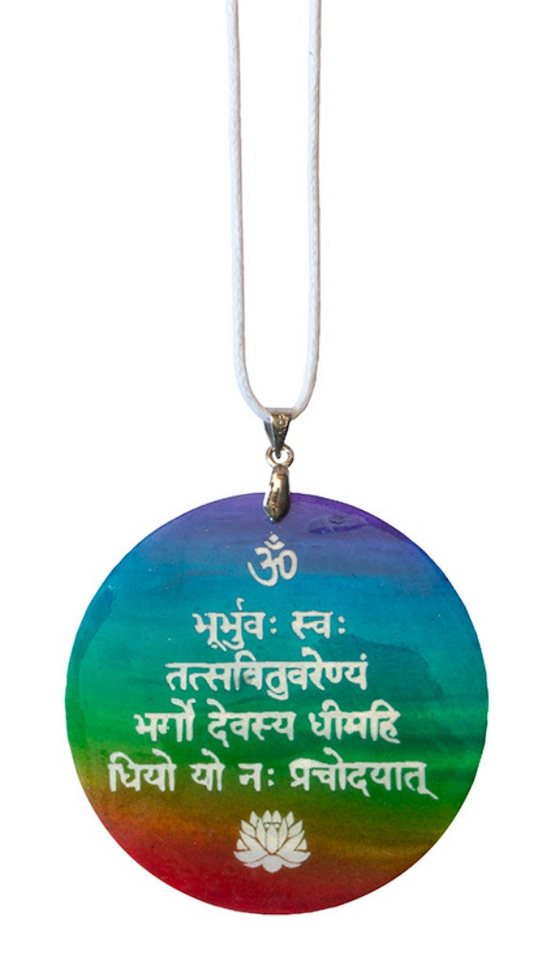 Saraswati Kette mit Anhänger Halskette "Gayatri Mantra" Muschel Airbrush rainbow 5cm von Saraswati