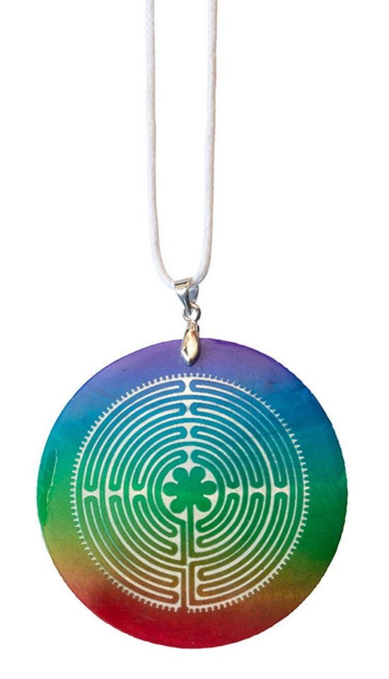 Saraswati Kette mit Anhänger Halskette "Labyrinth Chartres" Muschel Airbrush rainbow 5cm von Saraswati