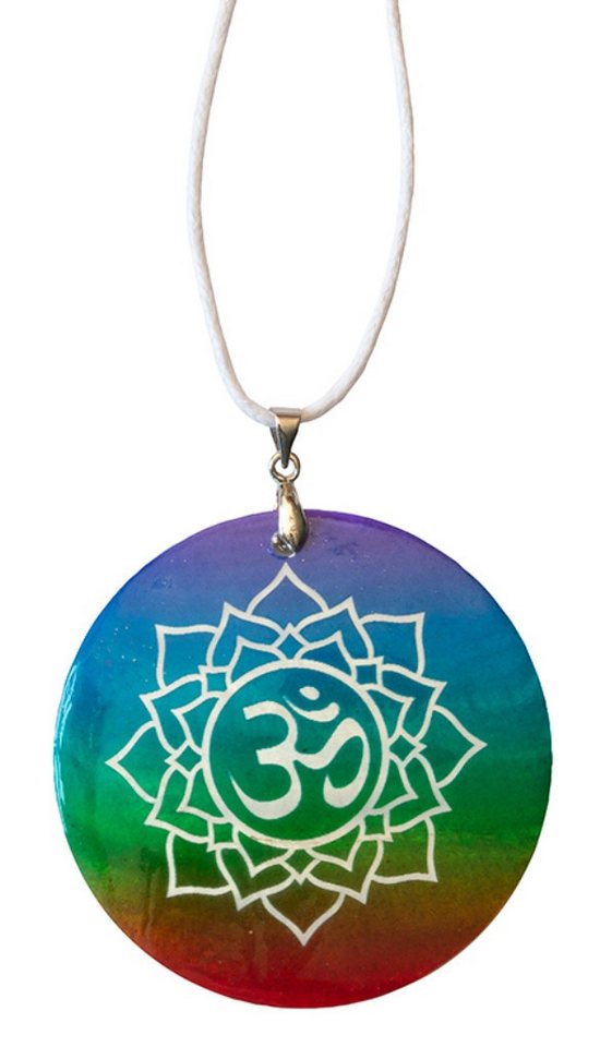 Saraswati Kette mit Anhänger Halskette "Lotus Om" Muschel Airbrush rainbow 5cm von Saraswati