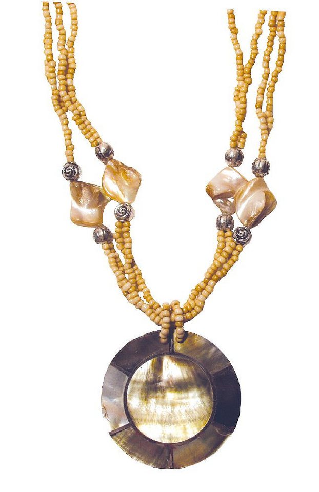 Saraswati Kette mit Anhänger Halskette Muschelmosaik "Mother of Pearl" 6cm mit Perlen natur - Sonde von Saraswati