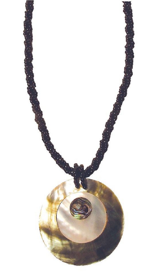Saraswati Kette mit Anhänger Halskette Muschelmosaik "Mother of Pearl" 6cm schwarz - Sonderposten/ von Saraswati