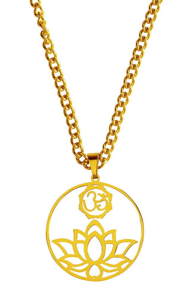 Saraswati Kette mit Anhänger Halskette "Om Lotus" Edelstahl vergoldet 3cm mit 50cm Edelstahlkette von Saraswati