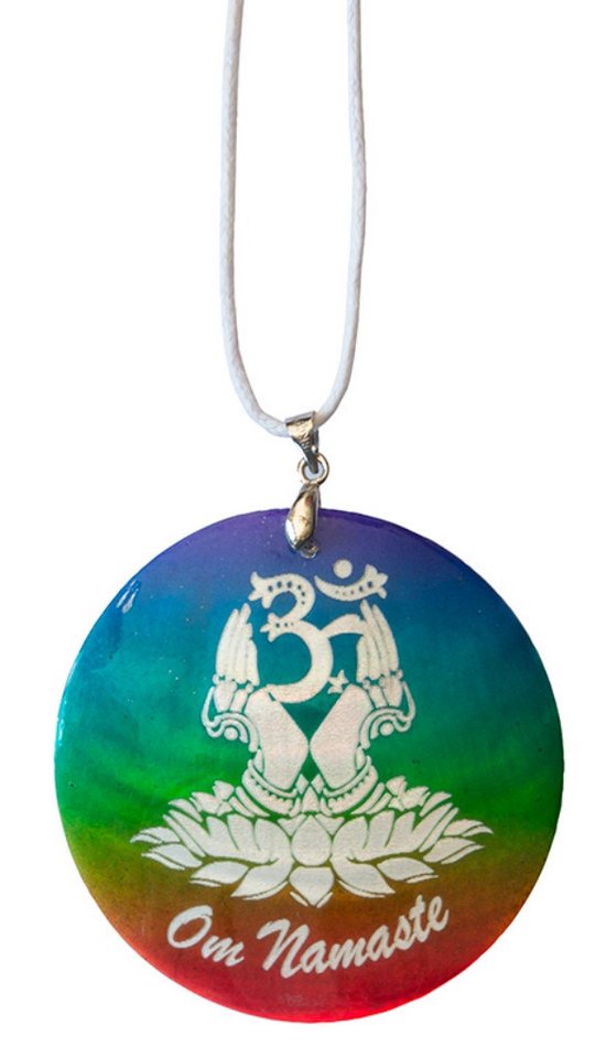 Saraswati Kette mit Anhänger Halskette "Om Namaste" Muschel Airbrush rainbow 5cm von Saraswati