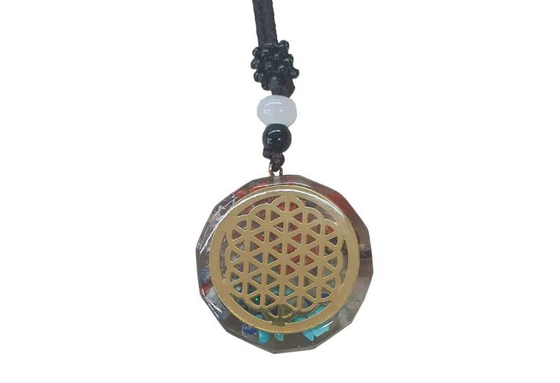 Saraswati Kette mit Anhänger Halskette Orgone "Blume des Lebens" Edelsteine 4cm mit 30cm langem Nyl von Saraswati