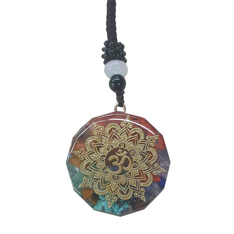 Saraswati Kette mit Anhänger Halskette Orgone "Mandala Om" Edelsteine 4cm mit 30cm langem Nylonband von Saraswati