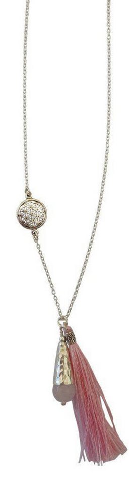 Saraswati Kette mit Anhänger Kette "Blume des Lebens" 1,2cm Silber 925 mit Rosenquarz-Perle und Ros von Saraswati