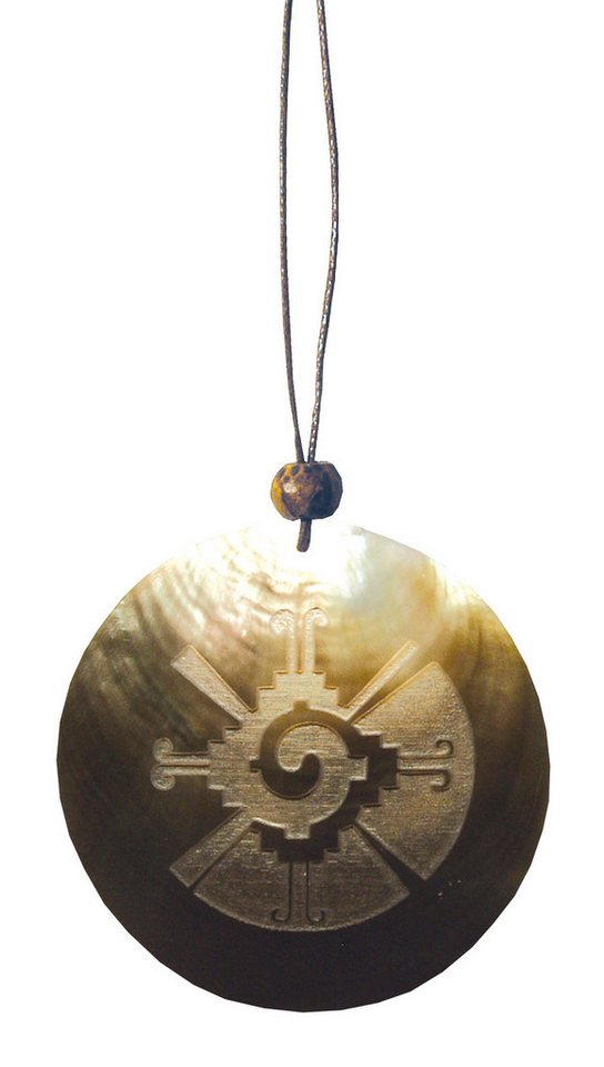 Saraswati Kette mit Anhänger Muschelschmuck mit Gravur "Hunab Ku" 6cm von Saraswati