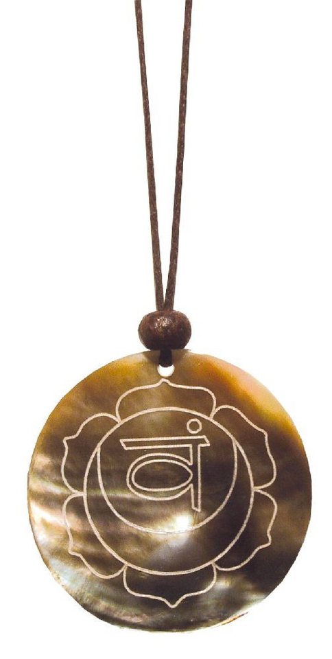 Saraswati Kette mit Anhänger Muschelschmuck mit Gravur "Swadistanam Chakra" 4cm von Saraswati