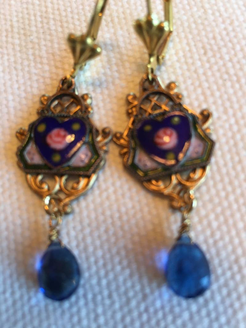 Vintage Emaille Herz Ohrringe von SaraswatiBijoux