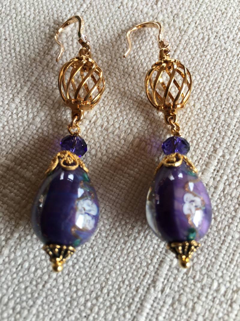 Vintage Lila Lampwork Ohrringe von SaraswatiBijoux