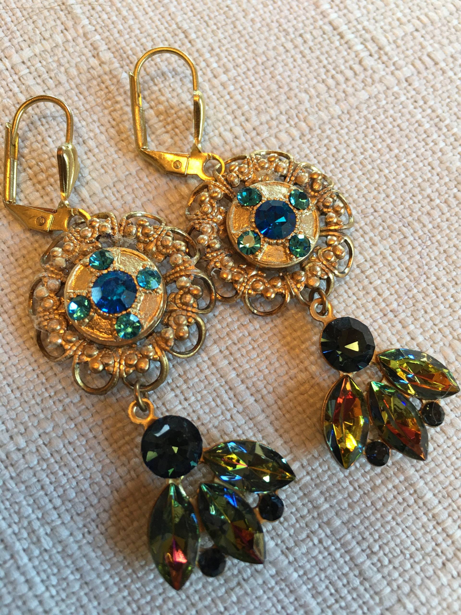Vintage Strass Und Blaue Swarovski Ohrringe von SaraswatiBijoux