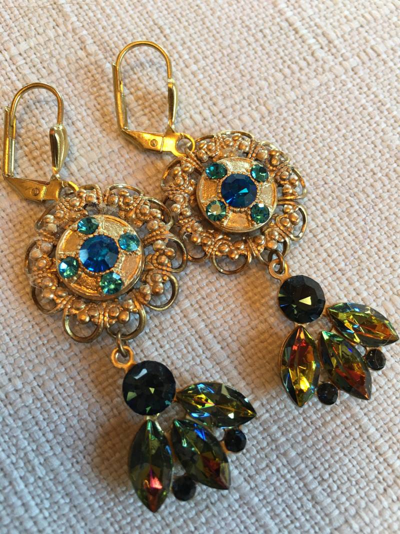 Vintage Strass Und Blaue Swarovski Ohrringe von SaraswatiBijoux