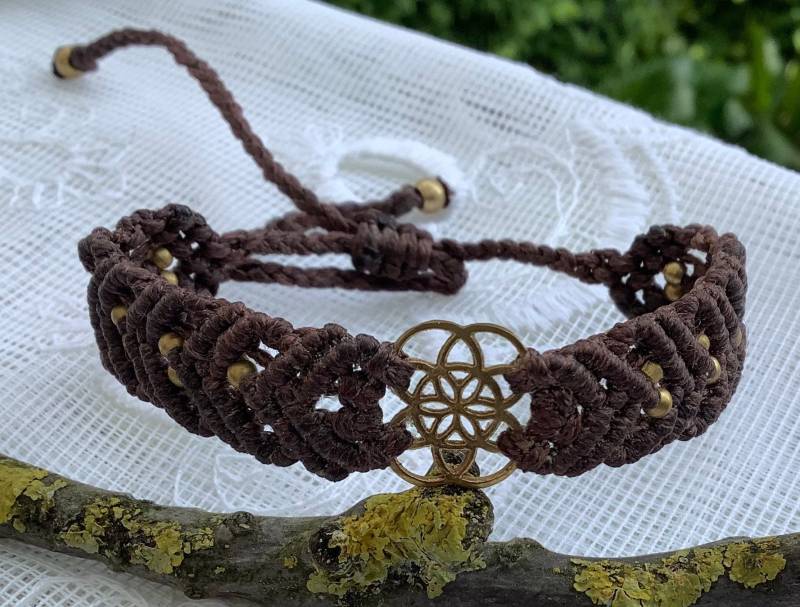 1 Wunderschönes Feines Makramee Armband Messing Mandala Kaffeebraun Verstellb.ca14-29cm von SaraundOnsiFilzerei
