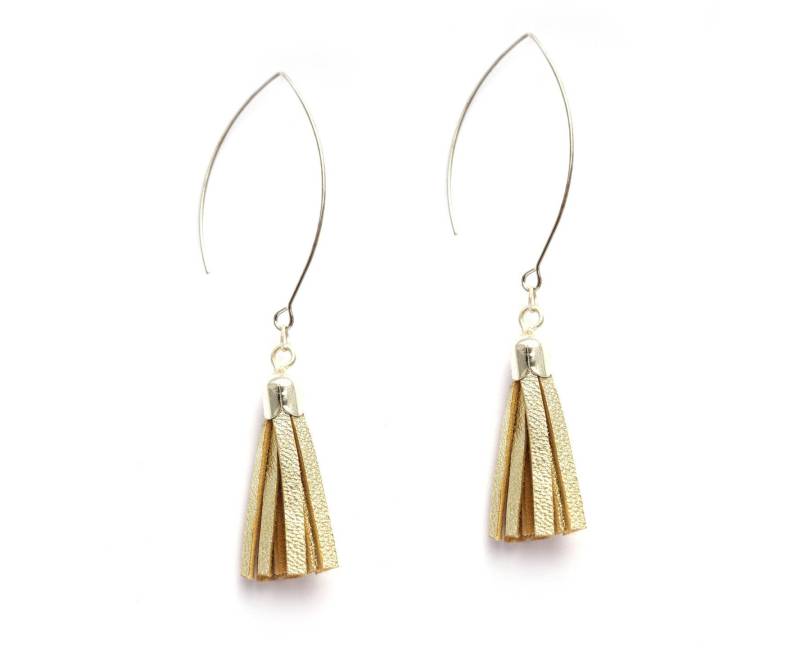 Geschenk Weihnachten Frau - Goldenem Champagner Leder Quaste Ohrringe Versilbert Geschenk Weihnachten Frau - Goldenem Champagner Leder Quaste Ohrringe Versilbert von Sarayana