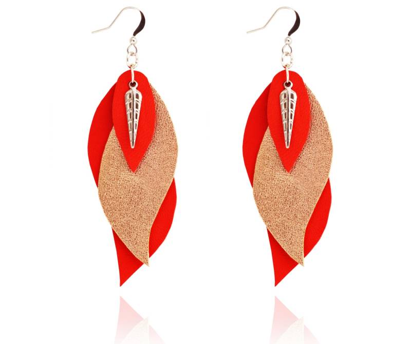 Leder - Schmuck Rote Blätter Ohrringe/Glänzend Lachs Silber Ohr Haken Weiches Colorful Große Schleifen Leder - Schmuck Rote Blätter Ohrringe/Glänzend Lachs Silber Ohr Haken Weiches Colorful Große Schleifen von Sarayana