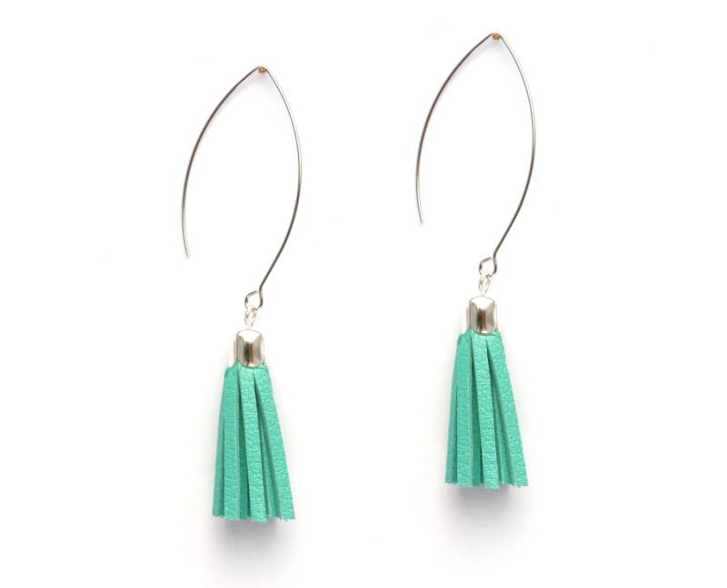 Ohrringe "Gipsy" - Pompons Aus Echtem Leder Fransen Mint Lange Silber Vergoldet Ohrbügel Bohemian-Chic Ohrringe "Gipsy" - Pompons Aus Echtem Leder Fransen Mint Lange Silber Vergoldet Ohrbügel Bohemian-Chic von Sarayana