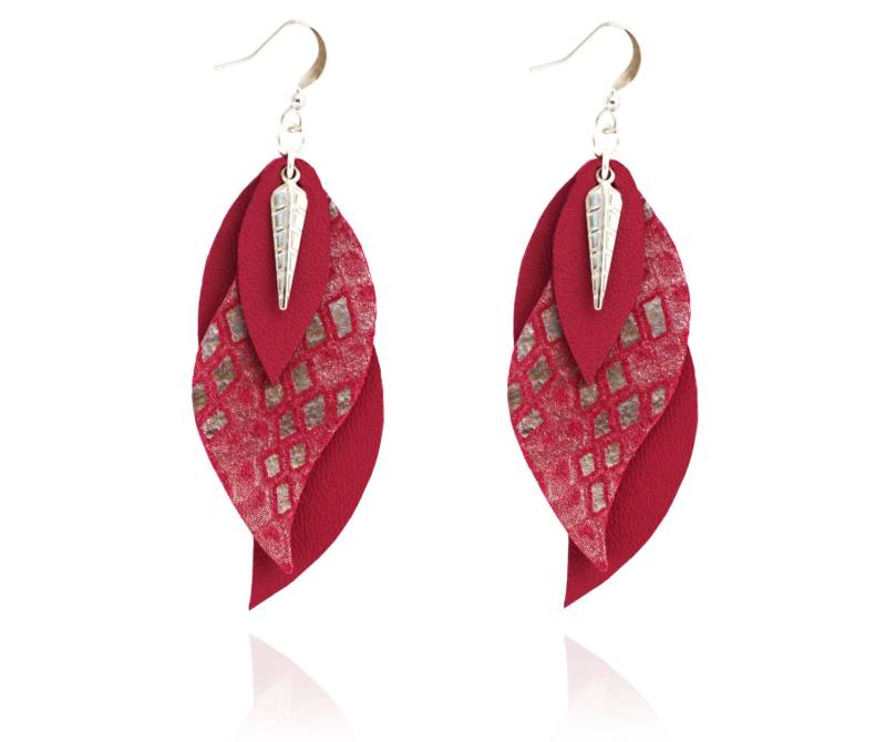 Ohrringe-Leder - Schmuck Blatt Purple/Lila Silber Ohr Haken Leder Farbigen-Schmuck Ohrringe-Leder - Schmuck Blatt Purple/Lila Silber Ohr Haken Leder Farbigen-Schmuck von Sarayana