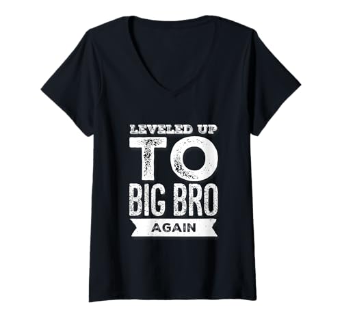 Damen Cooler Text Funny for People Funny Leveled Up to Big Bro Again T-Shirt mit V-Ausschnitt von Sarcasm Cool Text Funny Again Big Bro Shirt