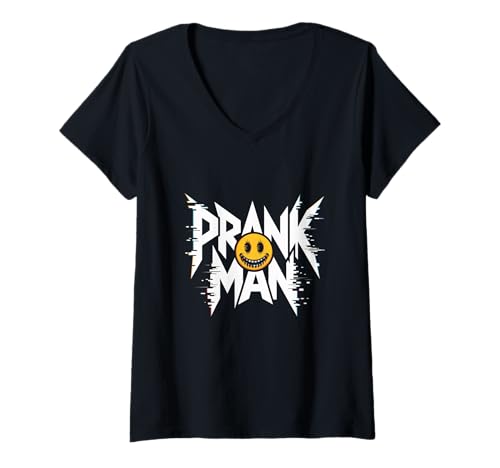 Damen Lustiger Humor Text Funny Bad Happy Face Prank Man T-Shirt mit V-Ausschnitt Damen Lustiger Humor Text Funny Bad Happy Face Prank Man T-Shirt mit V-Ausschnitt von Sarcasm Cool Text Funny Pranks Prank Man Shirt