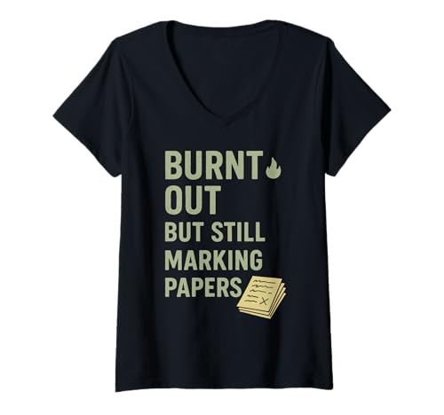 Damen Teacher Burnout Funny Erschöpfter Pädagoge Ende des Jahres T-Shirt mit V-Ausschnitt Damen Teacher Burnout Funny Erschöpfter Pädagoge Ende des Jahres T-Shirt mit V-Ausschnitt von Sarcasm Faculty Lounge Teacher Life Quote Humor