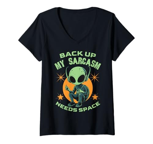 Damen Back Up My Sarcasm Needs Space sarkastischer Humor Statement T-Shirt mit V-Ausschnitt von Sarcasm Humor Personal Space Statement Apparel