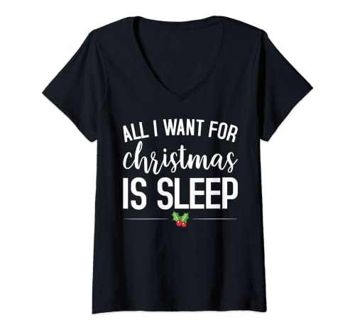 Damen All Want Merry Christmas Sleep Funny Xmas Sarkastic Sarkasmus T-Shirt mit V-Ausschnitt von Sarcasm Inc.