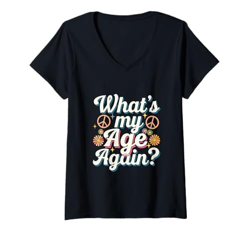 Damen Lustiges Happy Hour Sarcasm Text Design Of What's My Age Again T-Shirt mit V-Ausschnitt Damen Lustiges Happy Hour Sarcasm Text Design Of What's My Age Again T-Shirt mit V-Ausschnitt von Sarcasm Text Design Of What's My Age Again Shirt