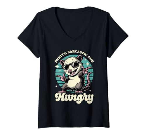 Damen Hübsches sarkastisches und hungriges lustiges Opossum, Retro-Opossum T-Shirt mit V-Ausschnitt Damen Hübsches sarkastisches und hungriges lustiges Opossum, Retro-Opossum T-Shirt mit V-Ausschnitt von Sarcastic Animal Lover Humor Retro Opossum Co.