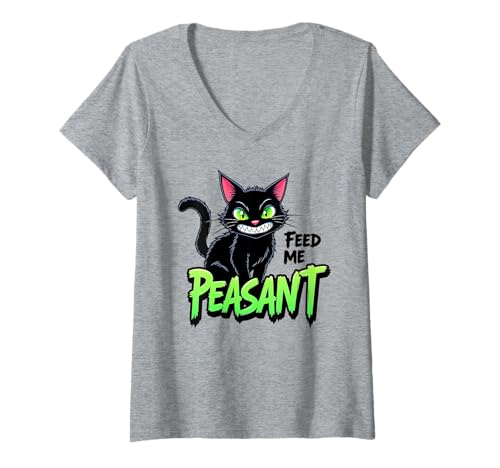 Damen Lustige schwarze Katze füttert mich bäuerlich sarkastische Grumpy Kitty T-Shirt mit V-Ausschnitt Damen Lustige schwarze Katze füttert mich bäuerlich sarkastische Grumpy Kitty T-Shirt mit V-Ausschnitt von Sarcastic Black Cat Lover Humor