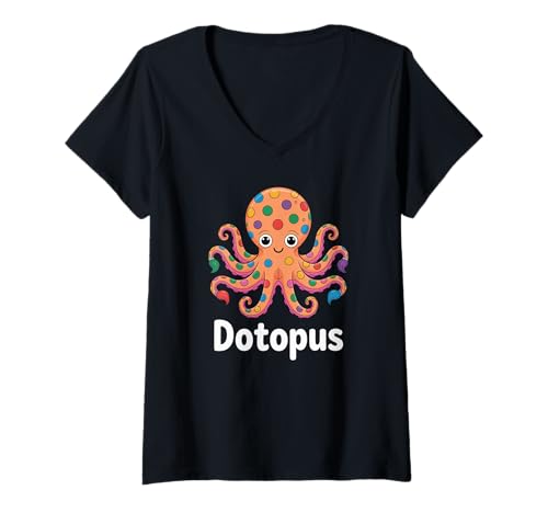 Damen Lustiger Dotopus bunter Oktopus, niedliches Tier, Humor, Spruchgag T-Shirt mit V-Ausschnitt Damen Lustiger Dotopus bunter Oktopus, niedliches Tier, Humor, Spruchgag T-Shirt mit V-Ausschnitt von Sarcastic Cartoon Sea Creature Ocean Marine Joke
