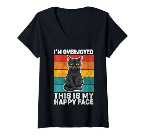 Damen Humor-Design mit Aufschrift I'm Overjoyed This is My Happy Face T-Shirt mit V-Ausschnitt Damen Humor-Design mit Aufschrift I'm Overjoyed This is My Happy Face T-Shirt mit V-Ausschnitt von Sarcastic Cat Attitude Retro Designs