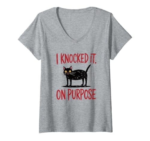 Damen I Knocked It On Purpose Funny Cat Humor T-Shirt T-Shirt mit V-Ausschnitt Damen I Knocked It On Purpose Funny Cat Humor T-Shirt T-Shirt mit V-Ausschnitt von Sarcastic Cat Lover Apparel