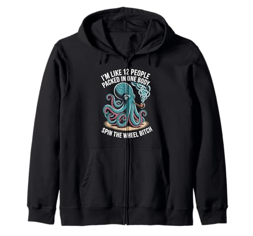 Lustiger Spruch Mehrere Persönlichkeiten Octopus Chaos Damen Herren Kapuzenjacke von Sarcastic Cephalopod Humor Retro Pipe Joke Life