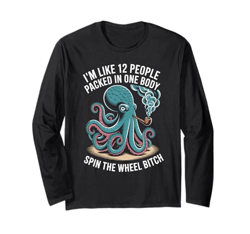 Lustiger Spruch Mehrere Persönlichkeiten Octopus Chaos Damen Herren Langarmshirt von Sarcastic Cephalopod Humor Retro Pipe Joke Life